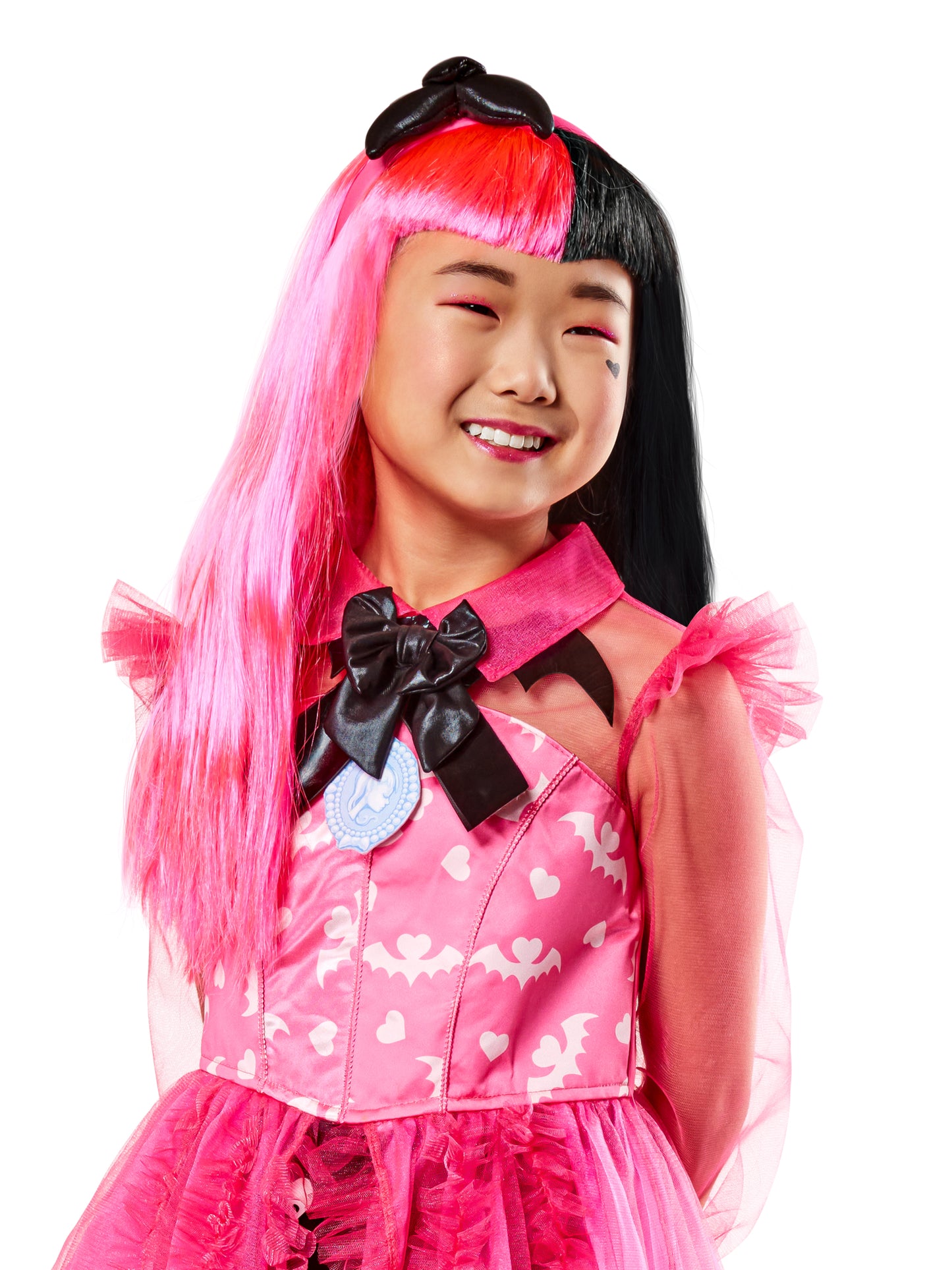 Draculaura Fancy Dress Wig Kids Pink & Black Wig Monster High