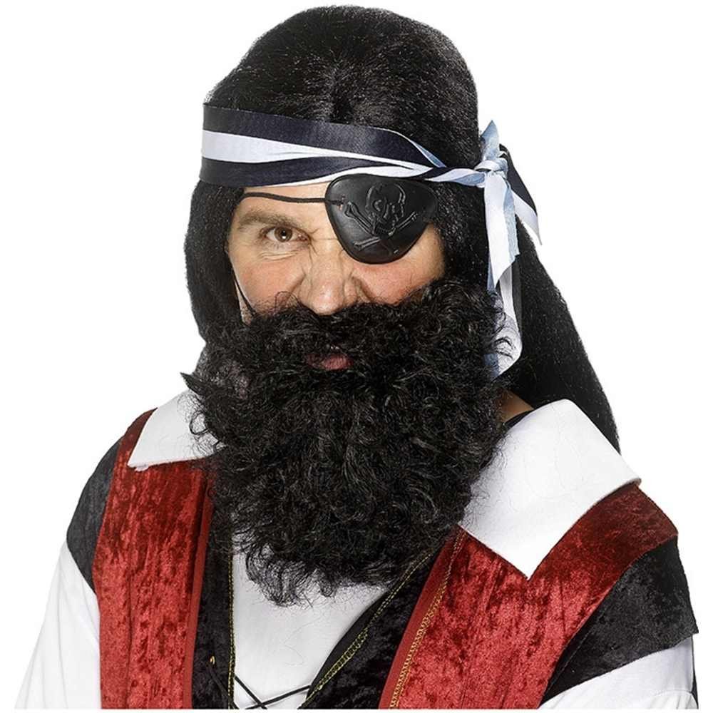 Buccaneer Pirate Curly Beard Black Brown Grey Adults Fancy Dress Costume Accessory