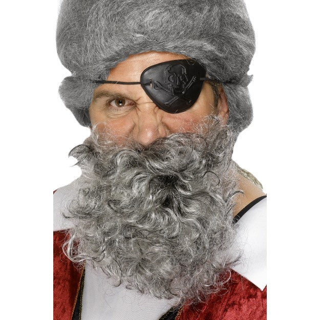 Silver Grey Pirate Beard Buccaneer Captain Curly Adults Fancy Dress