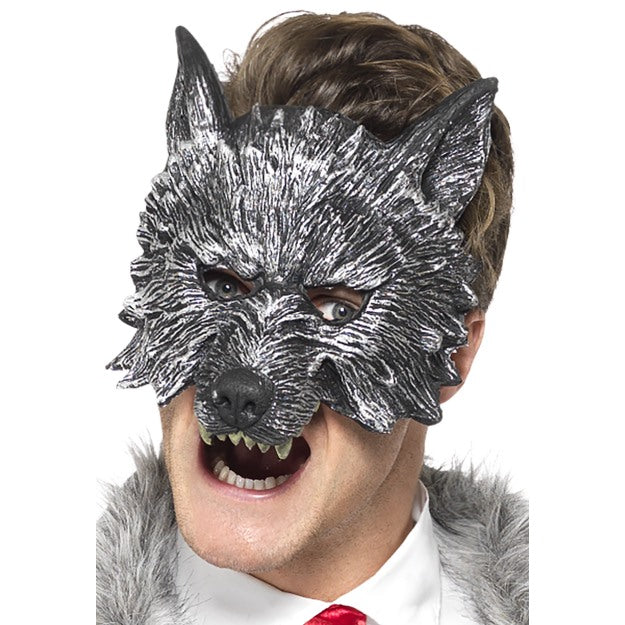 Grey Big Bad Wolf Mask Adults Deluxe Halloween Fancy Dress Accessory