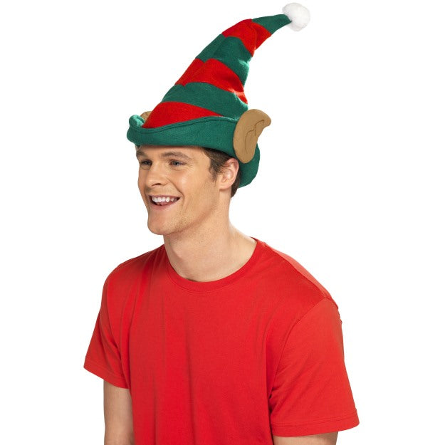 Elf Hat With Ears Red & Green Santas Helper Fancy Dress Christmas Accessory