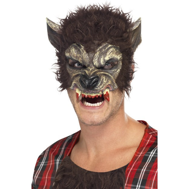 Werewolf Half Face Mask Mens Halloween Werewolf Mask Brown