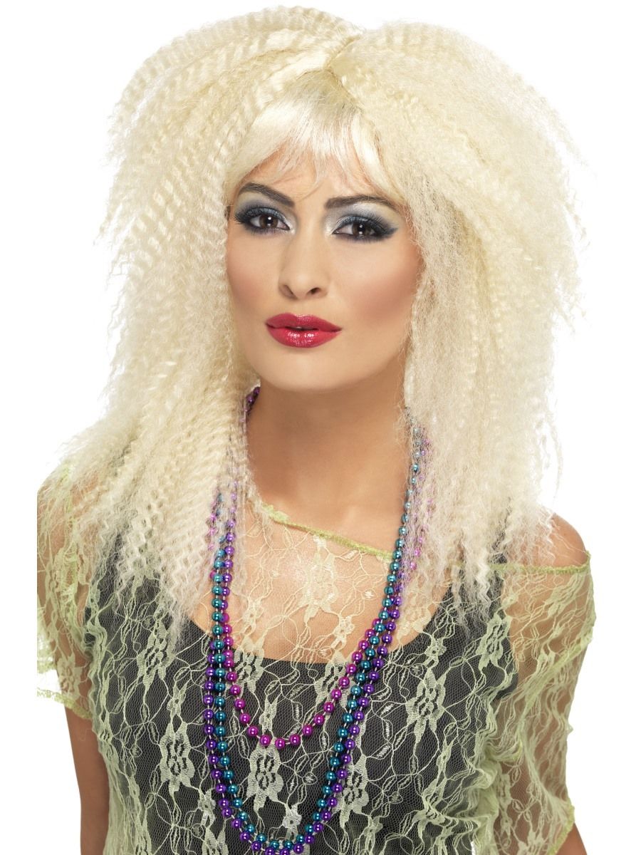80s Trademark Crimp Wig Blonde Ladies 1980s Fancy Dress Accessory New