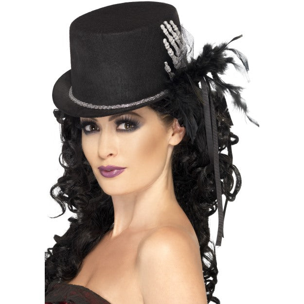 Skeleton Hand Top Hat Ladies Halloween Fancy Dress Accessory