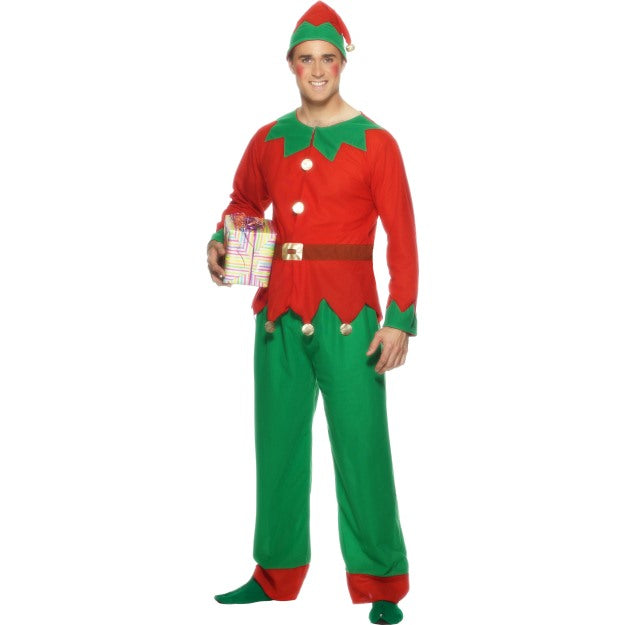 Adults Mens Elf Costume Christmas Fancy Dress Costume Santa Helper Xmas Outfit