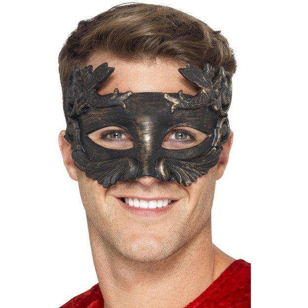 Roman Warrior God Eyemask Black Metallic Mens Fancy Dress Accessory