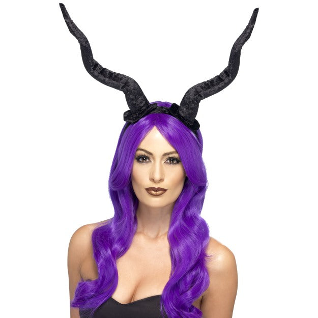 Demon Horns Black Halloween Headband Womens Ladies Fancy Dress New