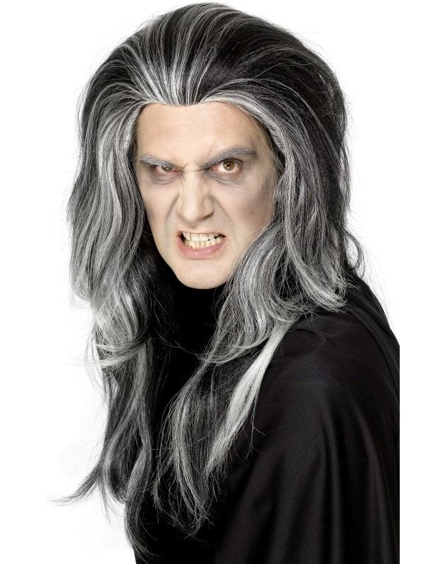Gothic Vampire Wig Black & White Male Mens Halloween Fancy Dress Vamp Deluxe