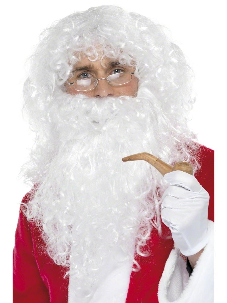 Santa Christmas 4 PIece Instant Fancy Dress Up Kit Beard Wig Glasses Pipe