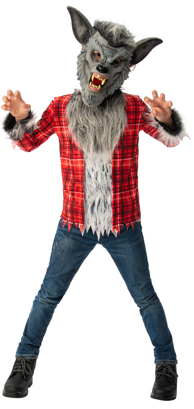 Kids Warewolf Costume Boys Wolf Fancy Dress Outfit Halloween + Mask