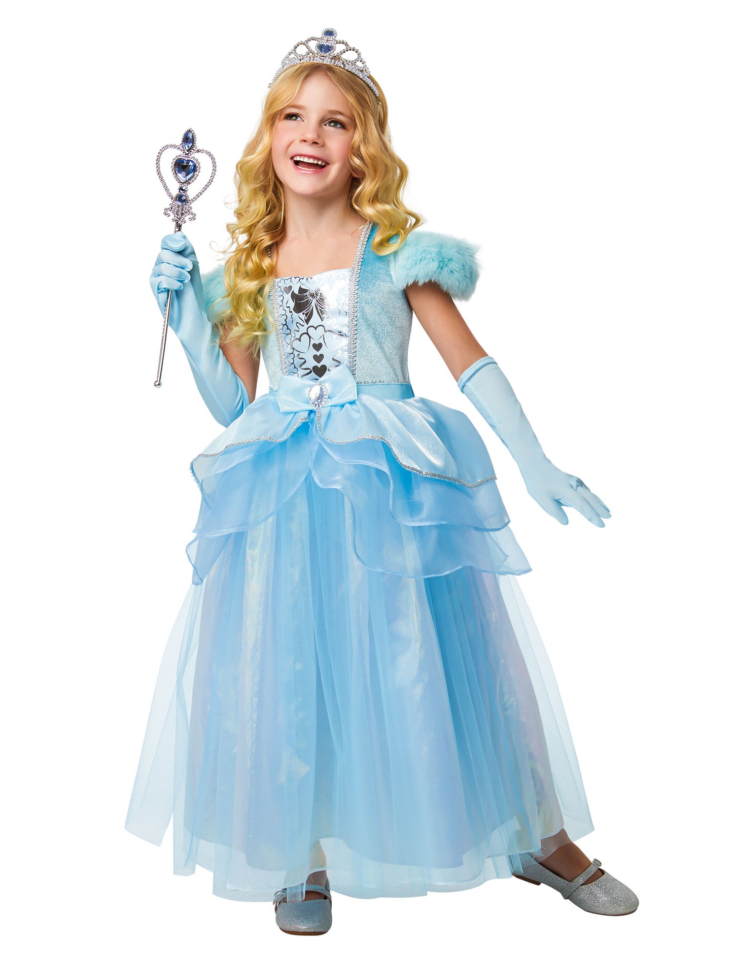 Blue Princess Costume Girls Fairytale Deluxe Book Day Fancy Dress + Tiara