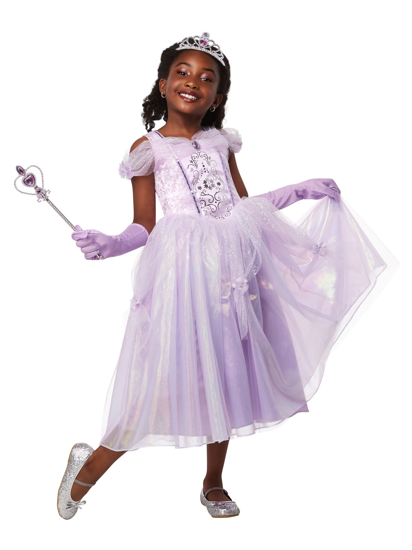 Purple Princess Costume Girls Fairy Tale Fancy Dress Outfit Kids Book Day