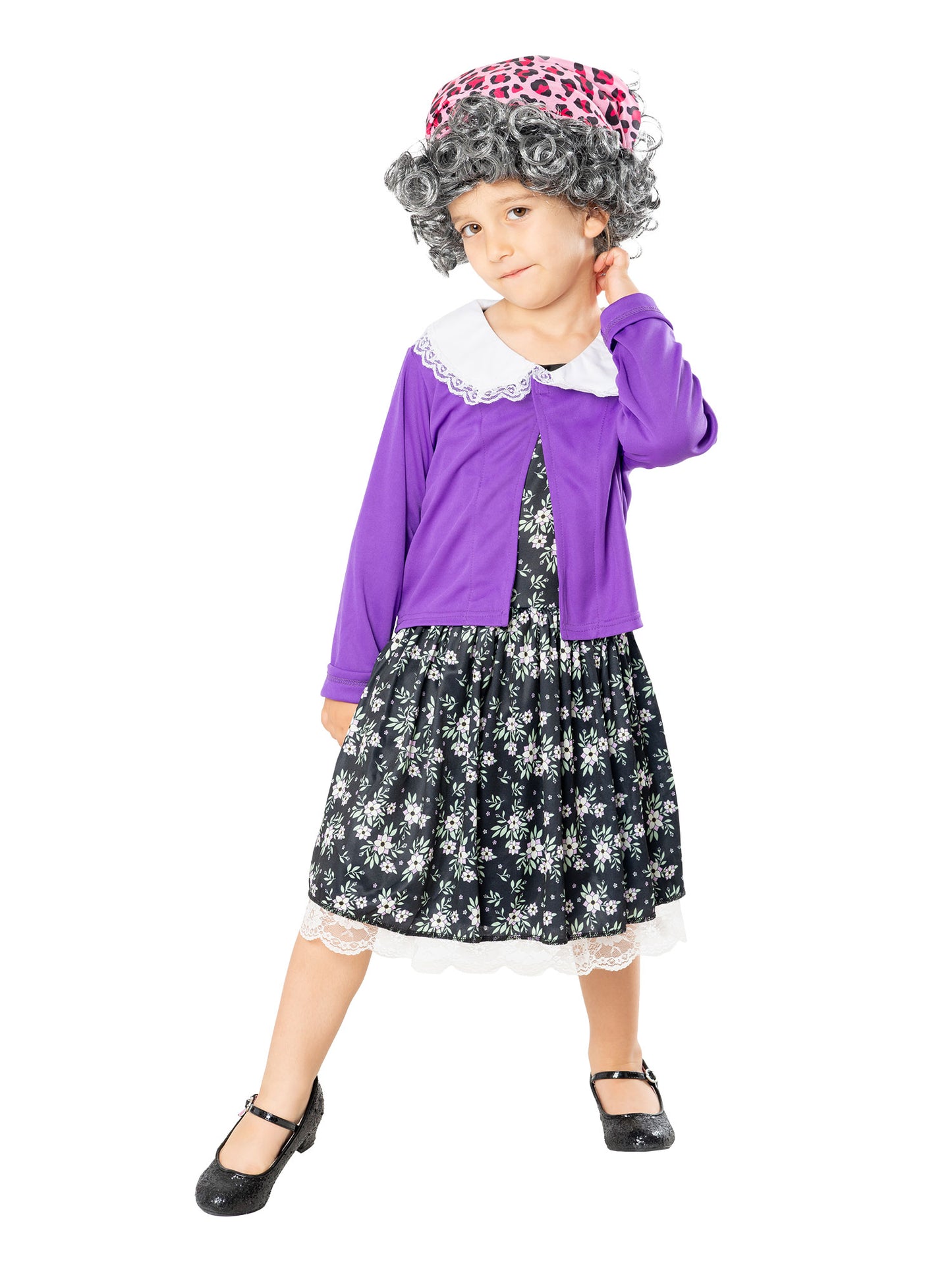 Little Old Lady Costume Girls Gangster Granny Fancy Dress Book Day Outfit