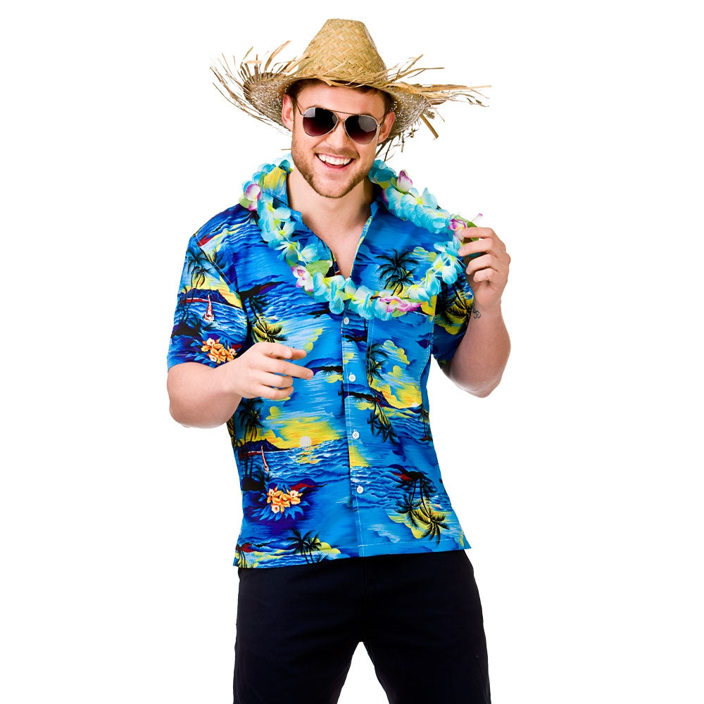 Mens Hawaiian Shirt Stag Retro Beach Luau Tropical Aloha Fancy Dress Costume New