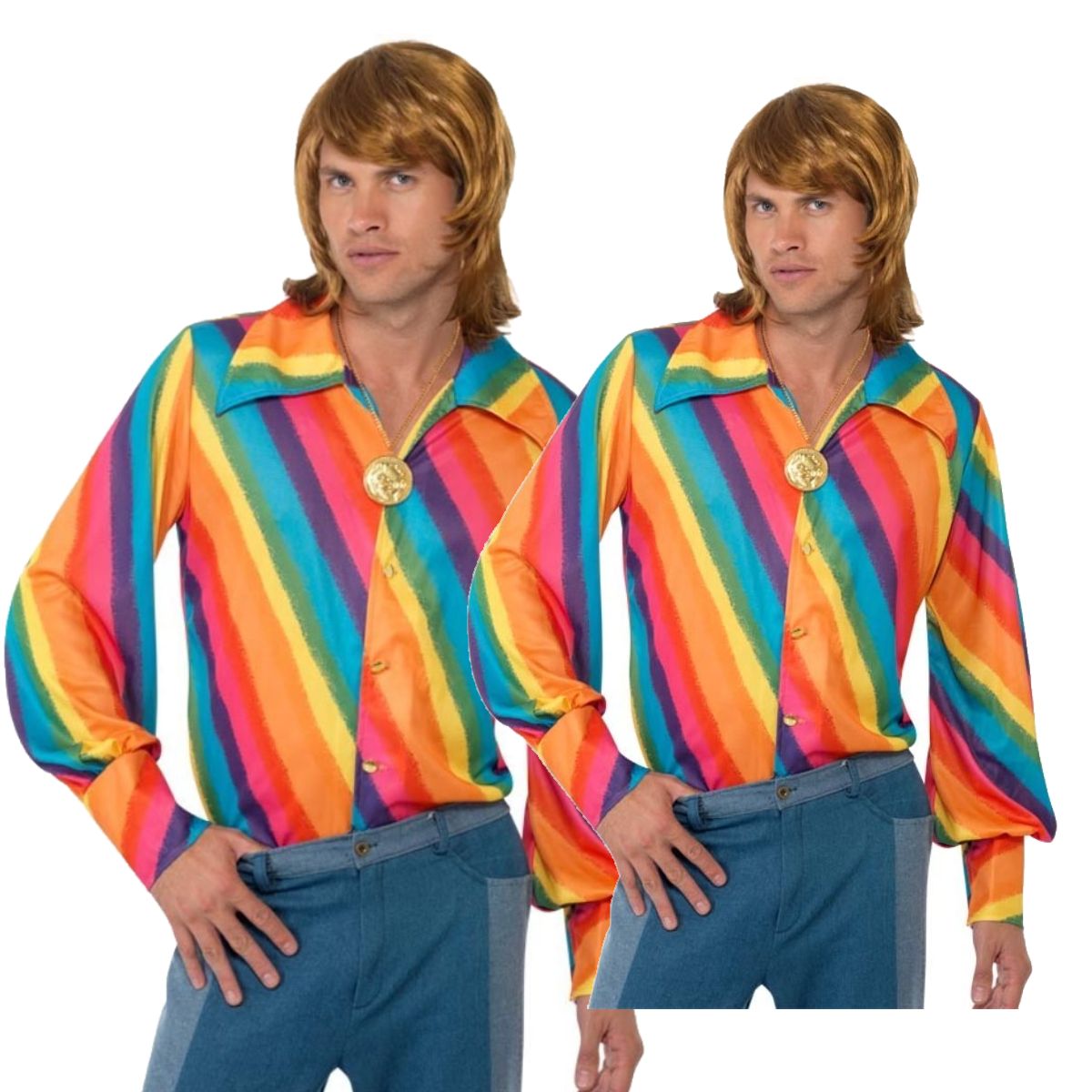 Rainbow Disco Shirt Mens 1970s Disco Groovy Hippie Shirt Fancy Dress