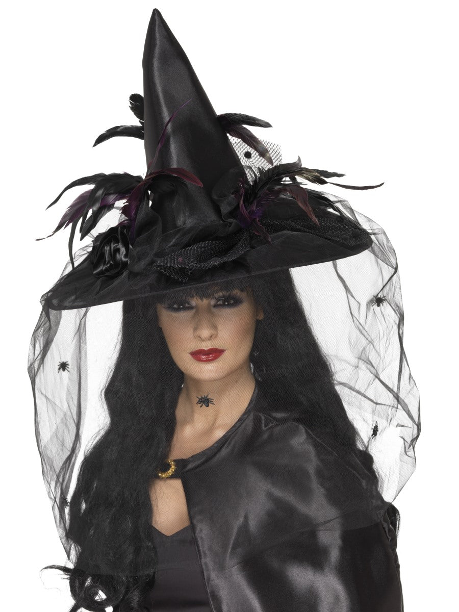 Witches Hat Ladies Deluxe Halloween Witch Fancy Dress Hat Accessory