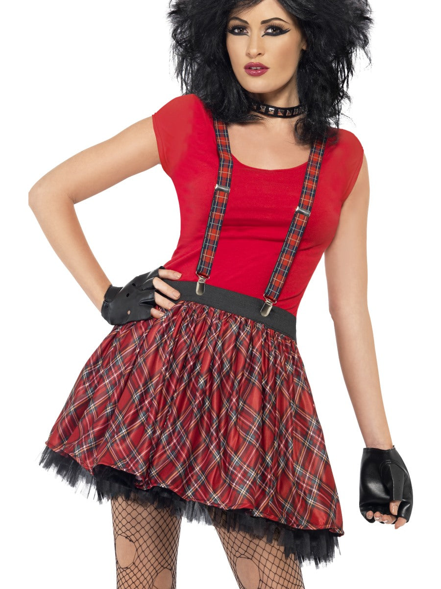 80s Punk Kit Tutu Braces Gloves Adults Tartan Fancy Dress Outfit