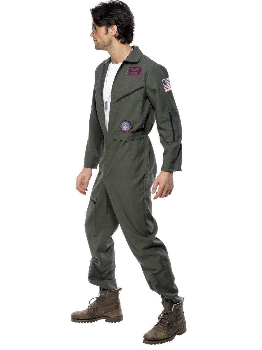 Top Gun Costume Outfit Adult Flight Suit Pilot Aviator Fancy Dress Uniform M,L