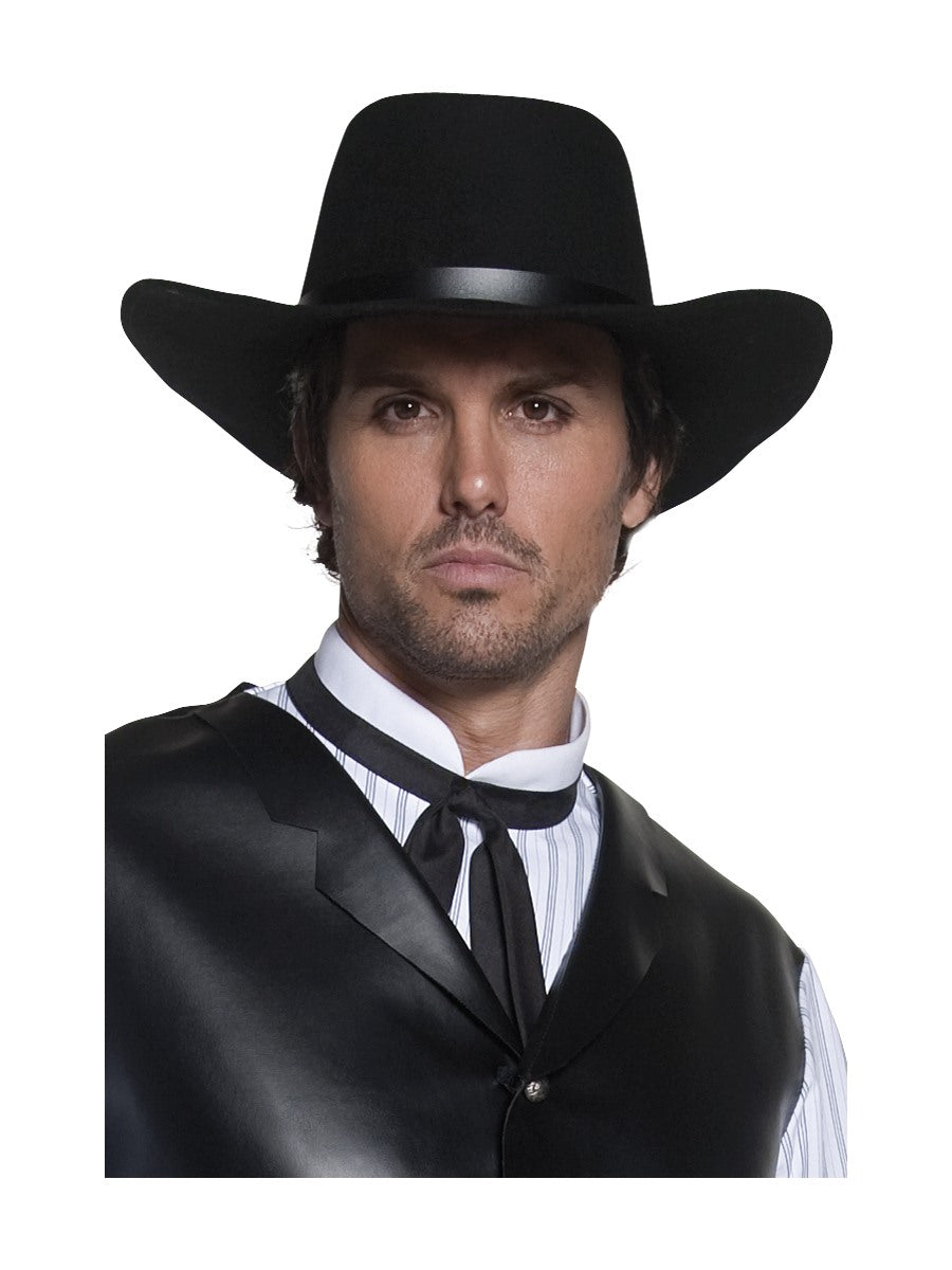 Black Cowboy Hat Gunslinger Stetson Adults Fancy Dress Accessory