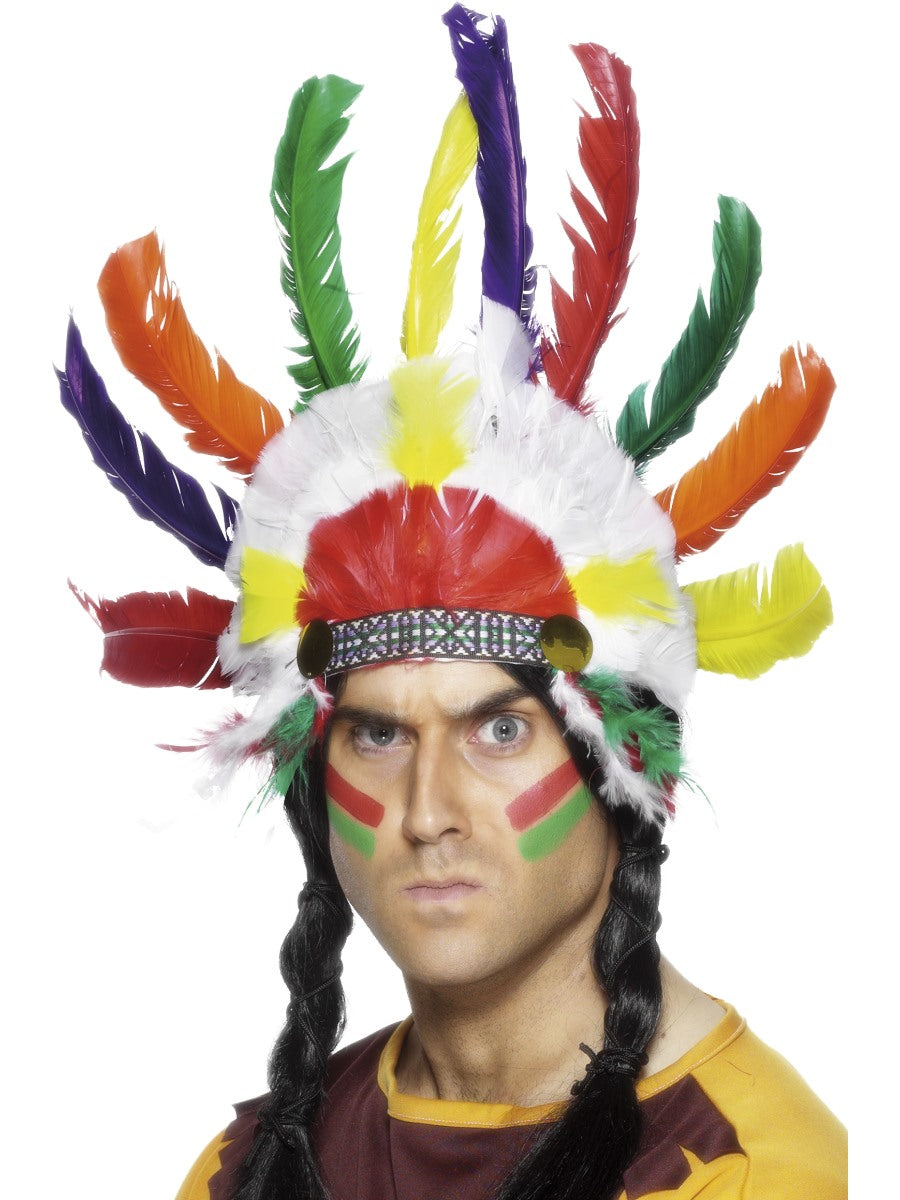 Indian Headdress Mens Ladies Wild West Native Indian Brave Head Piece Fancy Dress