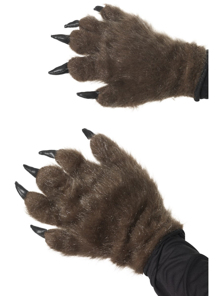 Brown Monster Hands Hairy Werewolf Gloves Adults Fancy Dress Accessory