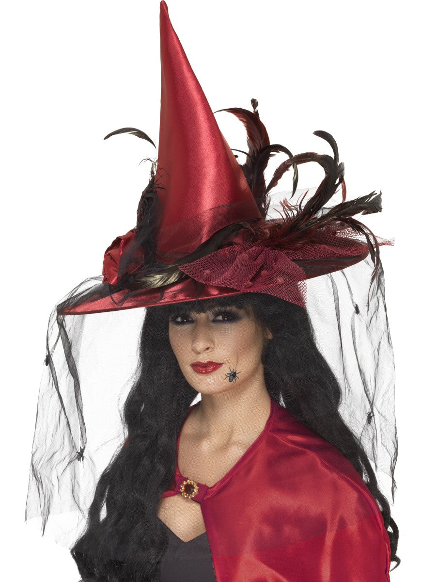 Witch Hat Deep Red Witches Hat Ladies Deluxe Halloween Fancy Dress