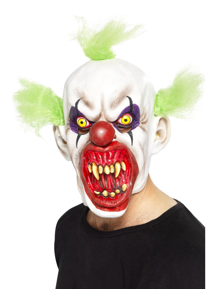 Sinister Scary Clown Latex Mask Adult Evil Halloween Fancy Dress Green Hair