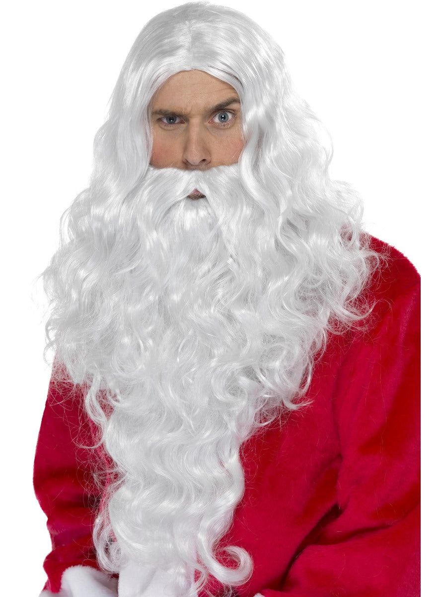 Long Deluxe Santa Wig & Beard Set Christmas Santas Fancy Dress