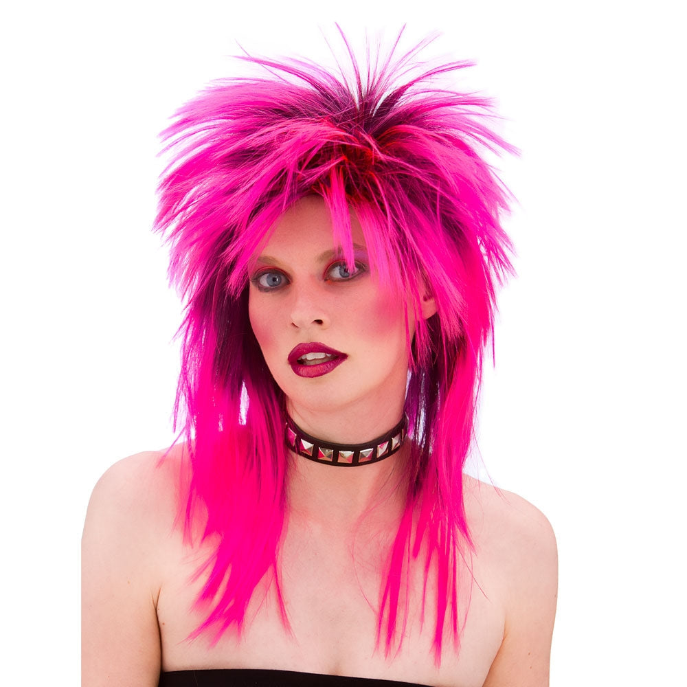 Mullet Wig Ladies Pink Rocker Wig Spiky Fancy Dress Accessory 80s