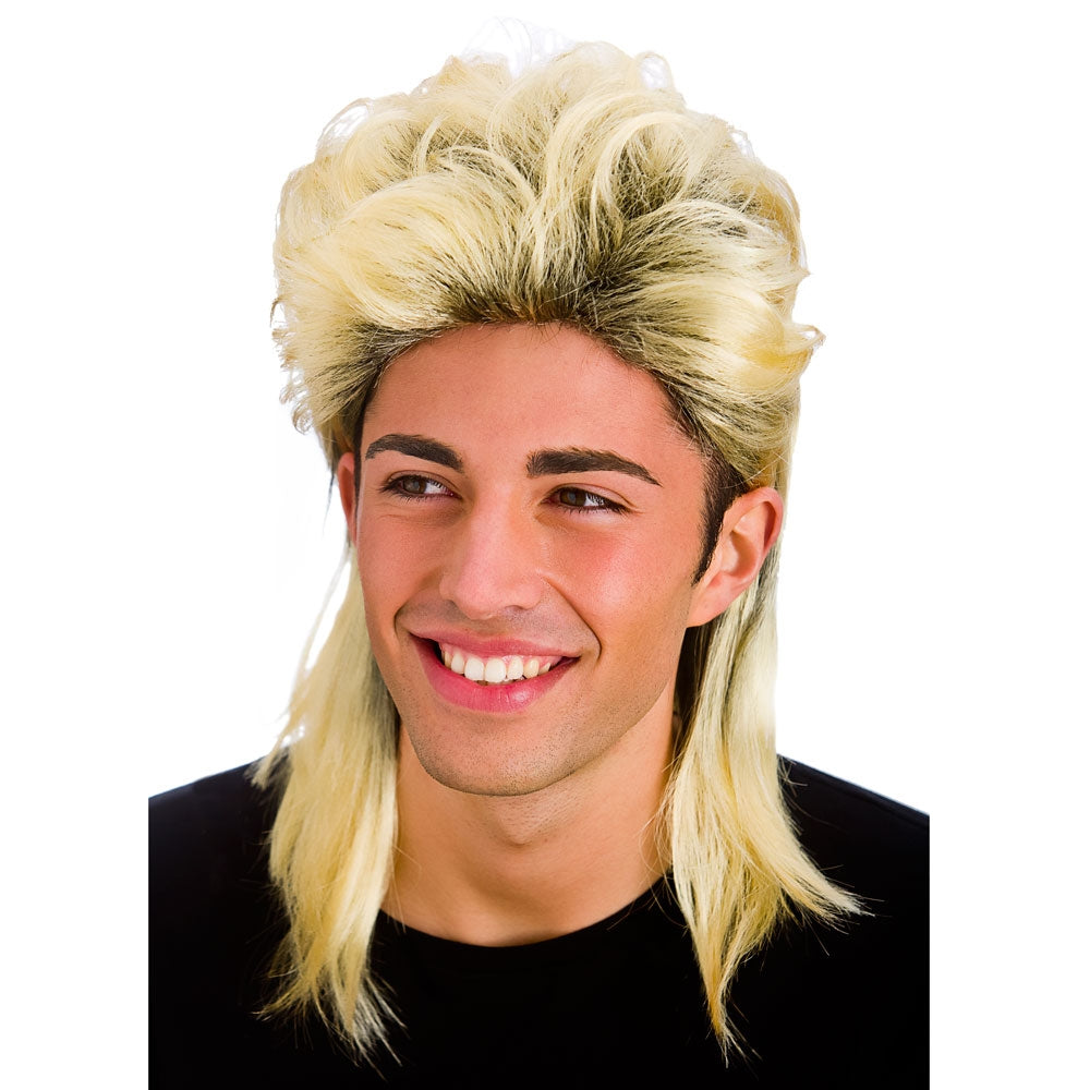 Blonde 80s Long Mullet Jason Donovan Scott Wig Mens Fancy Dress Wham Pat Sharpe