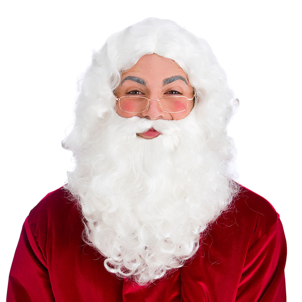 Deluxe Santa Set Wig Beard & Glasses Full Father Christmas Fancy Dress   Kingdom Fancy Dress