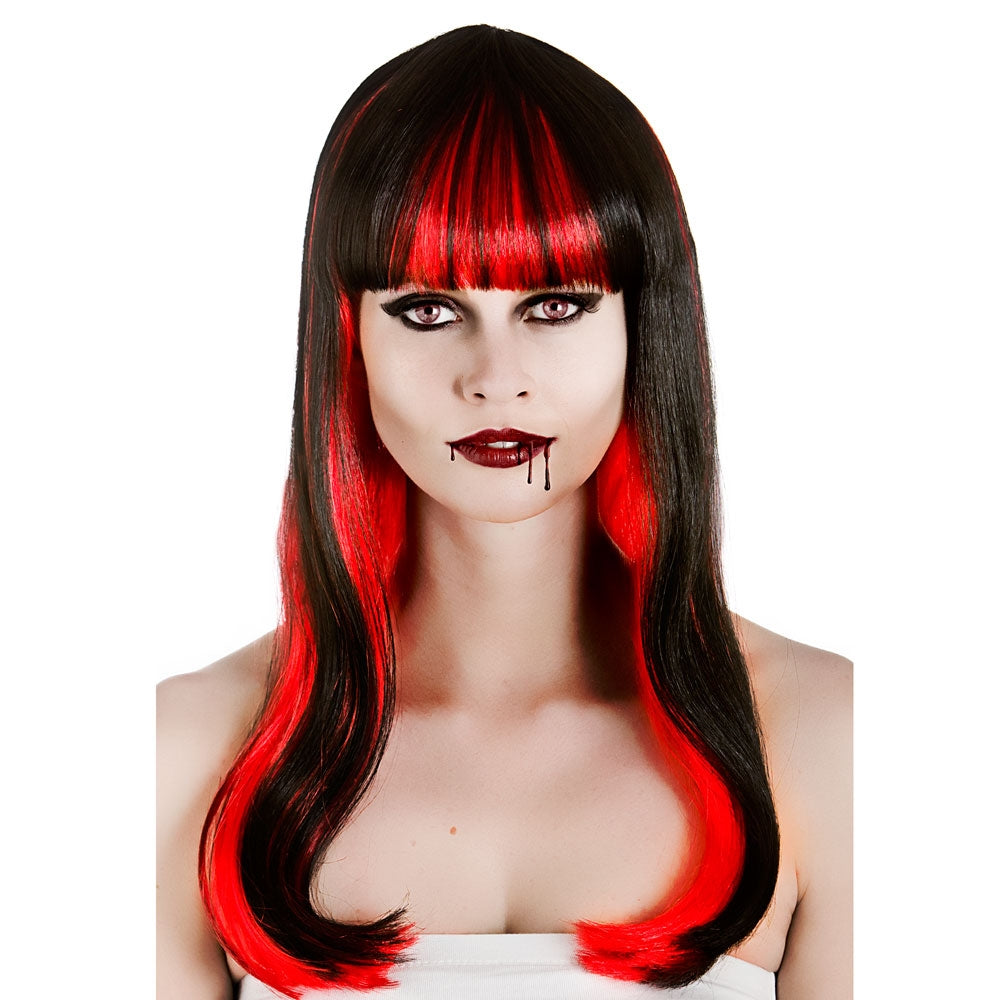Vampiress Halloween Wig Ladies Vampire Black Red Wig Fancy Dress Accessory