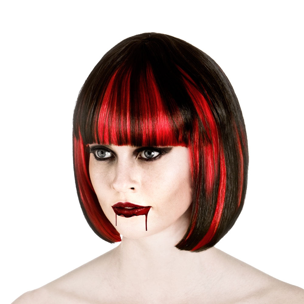 Bloodlust Vampire Wig Ladies Halloween Vampires Fancy Dress Bob Wig Red/Black