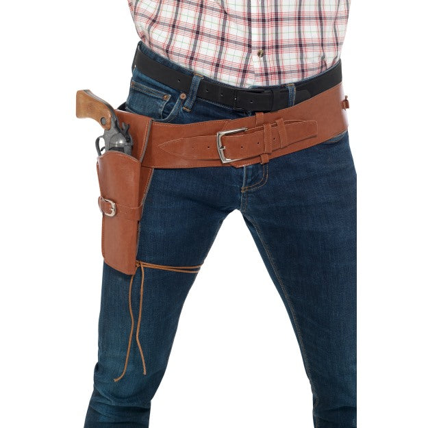 Adult Faux Leather Single Holster with Belt Mens Cowboy Fancy Dress