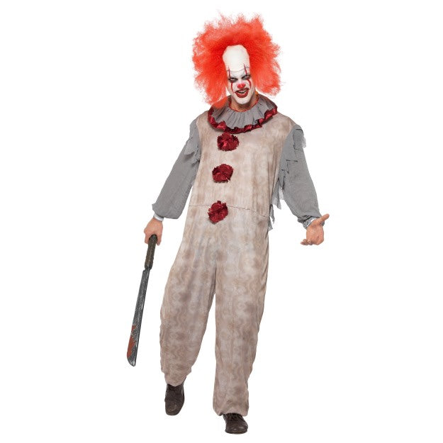 Vintage Clown Costume Mens Halloween Horror Scary Fancy Dress Pennywise New