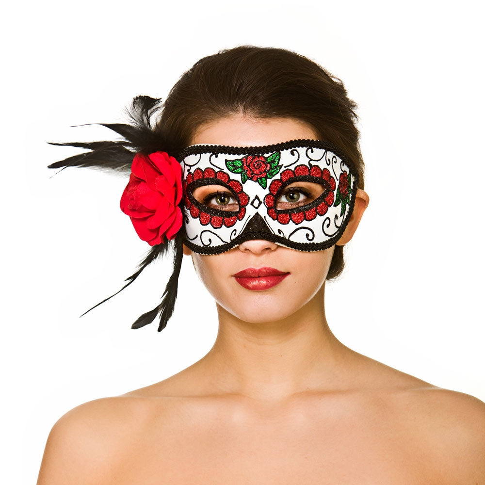 Day Of The Dead Eye Mask + Flower Ladies Halloween Fancy Dress Mask