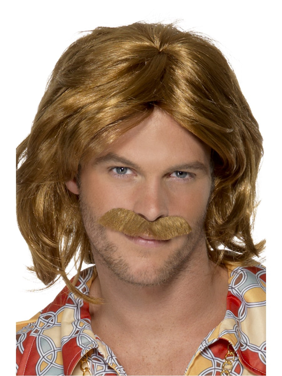 1970s Super Trooper Wig Adults Fancy Dress Disco Dancing & Tash 80s
