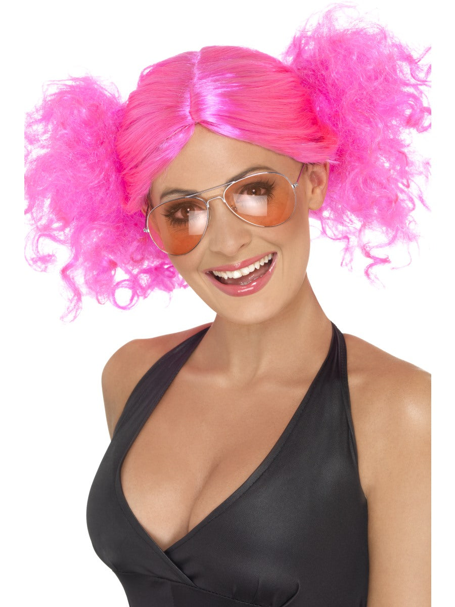 1980s Bunchees Wig Ladies Pink Curly Wig Adults Fancy Dress 80s Neon Aerobics Wig