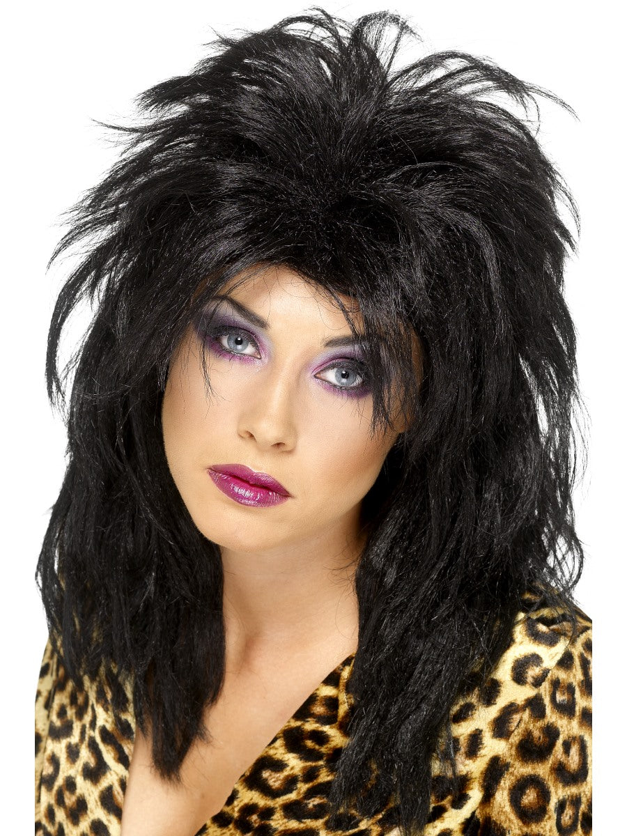 1980s Tina Turner Pop Star Wig Ladies Black Mullet 80s Fancy Dress Wig