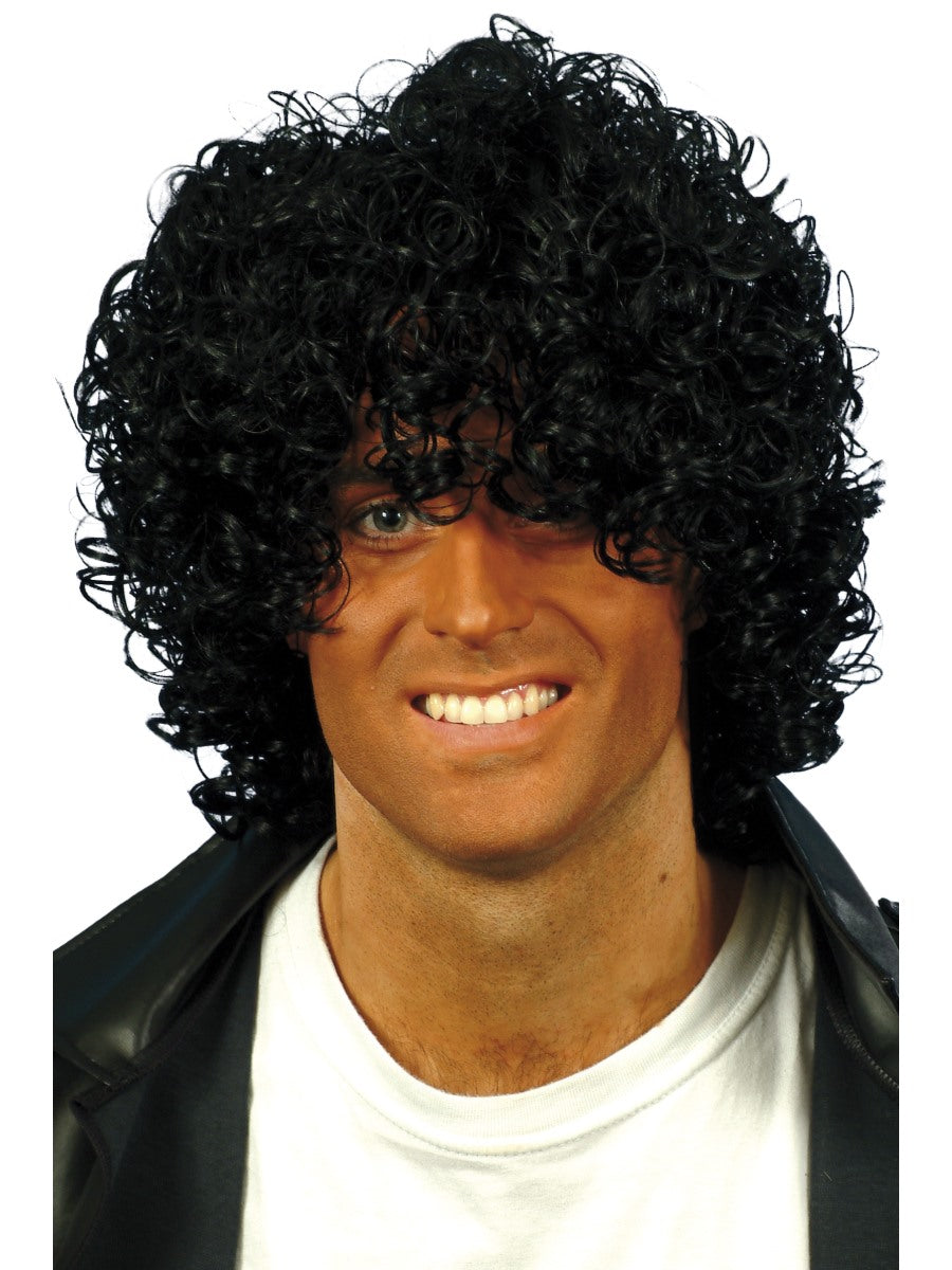 1980's Black Afro Wet Look Wig Adult Mens Smiffys Fancy Dress New