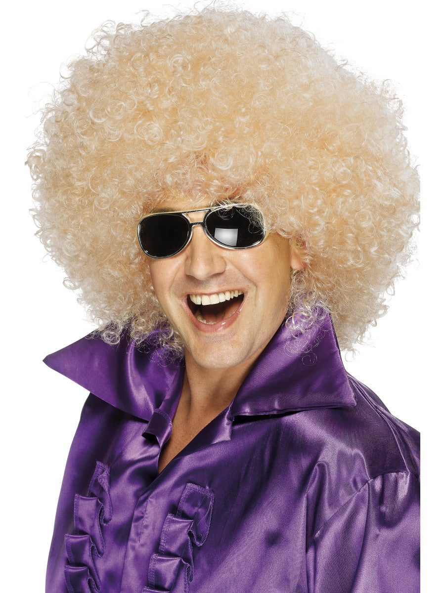Mega Afro Wig Blonde 70s Disco Retro Mens Fancy Dress Blonde Afro Wig Accessory Fro