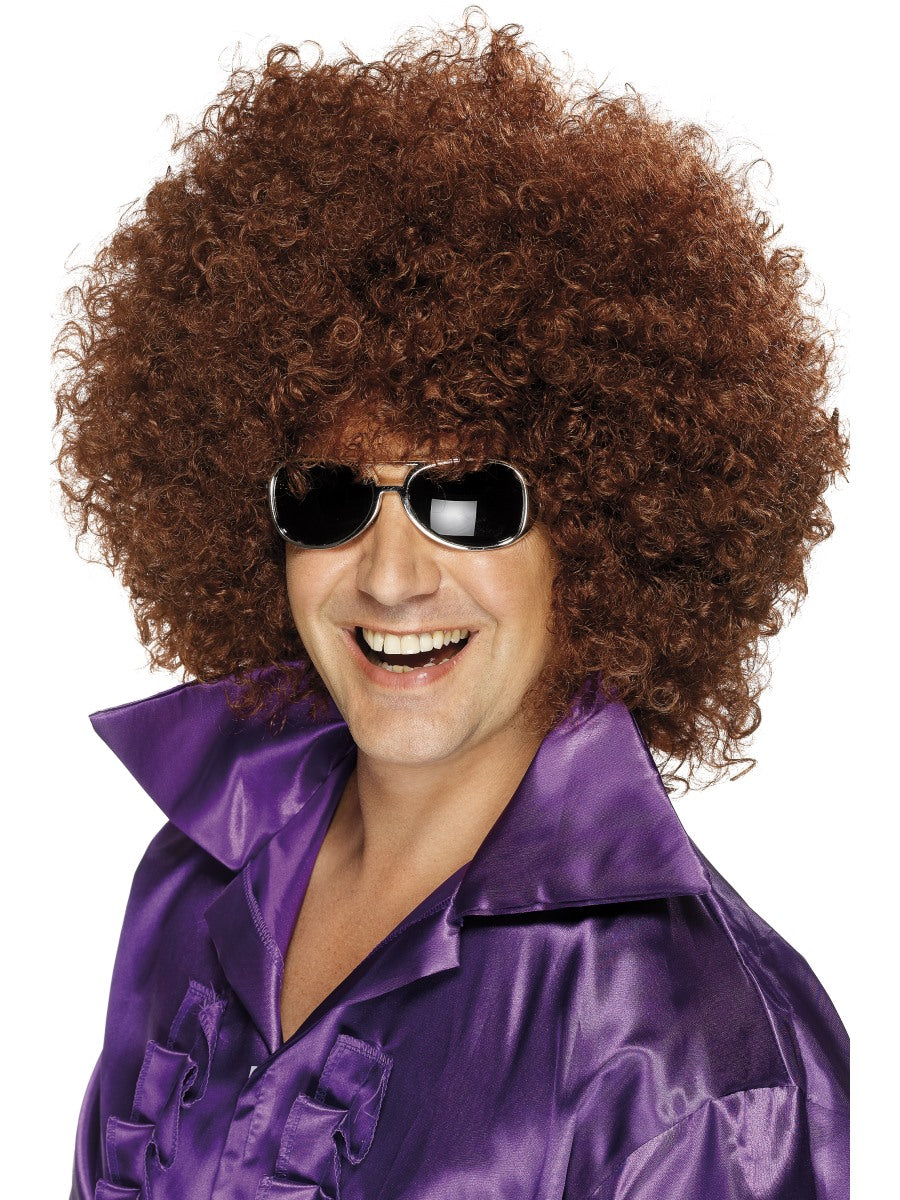 Mega Afro Wig Mens Ladies 1970s Disco Dancing Fancy Derss Accessory Brown Afro