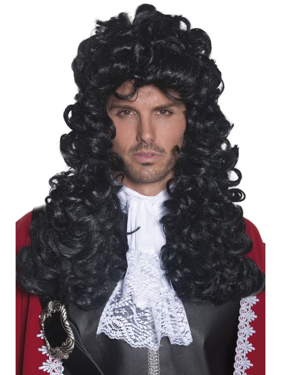 Pirate Captain Wig Black Wig Mens Long Curly Fancy Dress Accessory