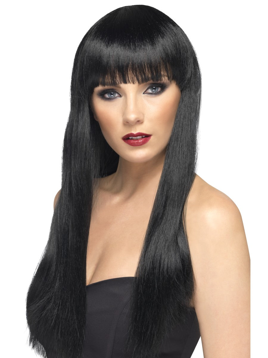 Deluxe Long Black Wig Fringed Wig Morticia Vampiress Immortal Soul Fancy Dress