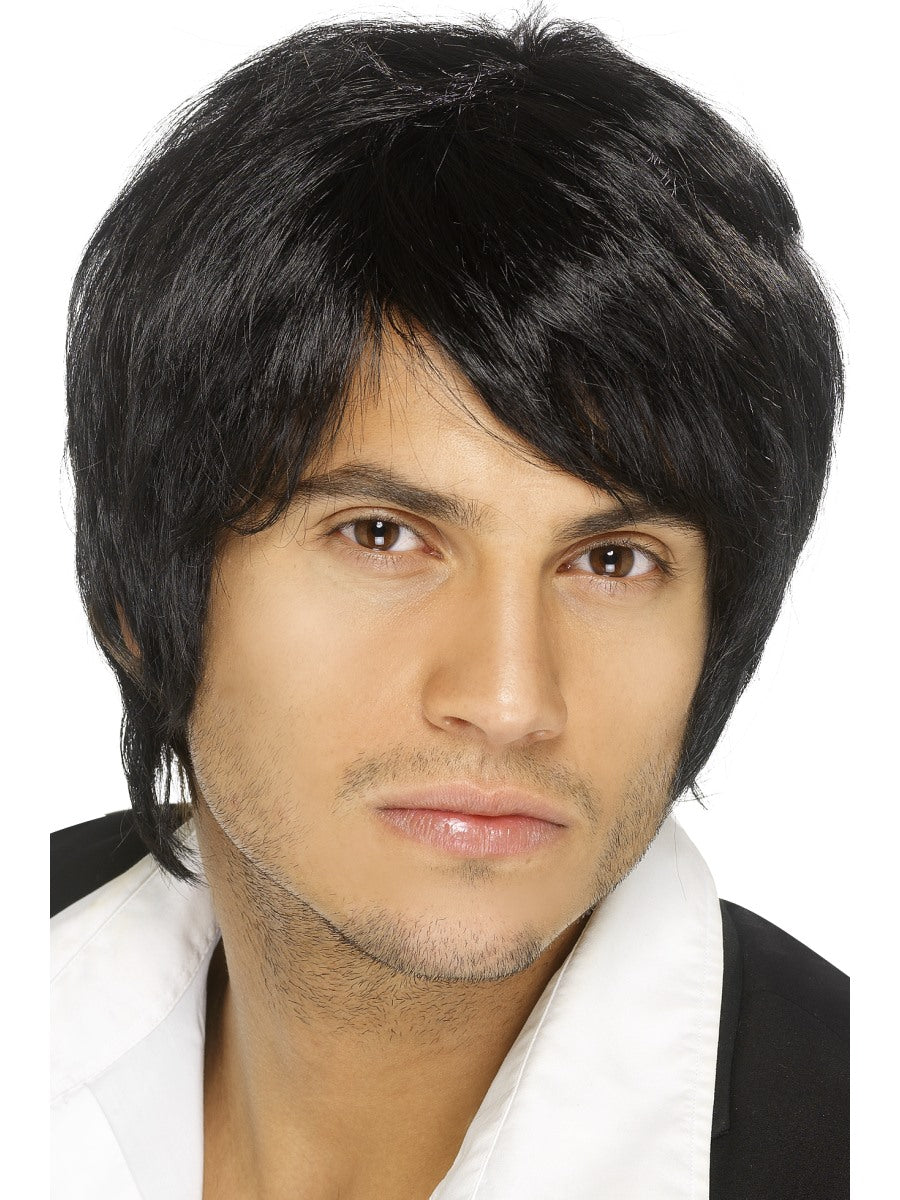 Short Black Wig Mens Pop Star Boy Band Fancy Dress Wig Straight Black Wig