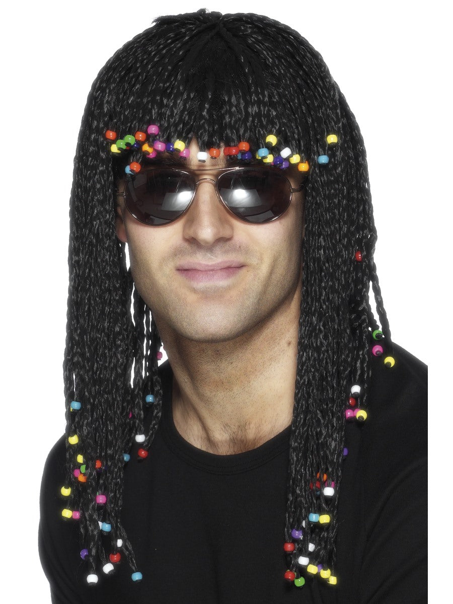 Smiffys 80s Braided & Beaded Fancy Dress Wig Braids Stevie Wonder Black New
