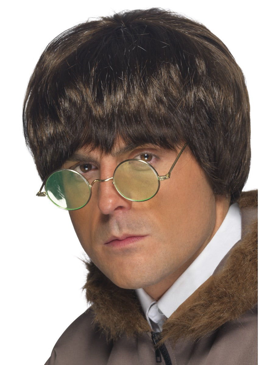 Short Brown Brit Pop Star Wig Mens Fancy Dress Costume Accessory