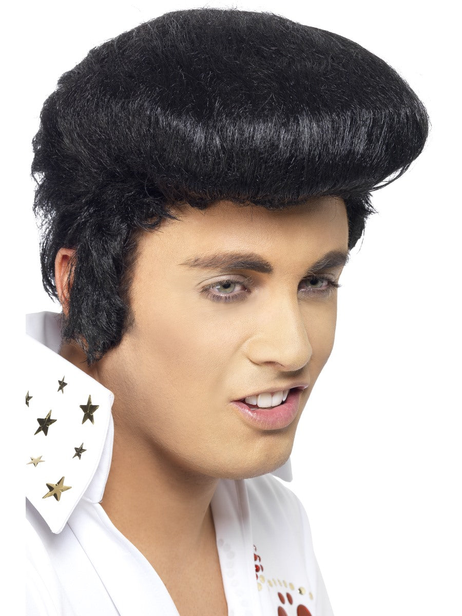 Elvis Wig Rock Star 50s Celebrity Black Wig Licensed Fancy Dress Accessory