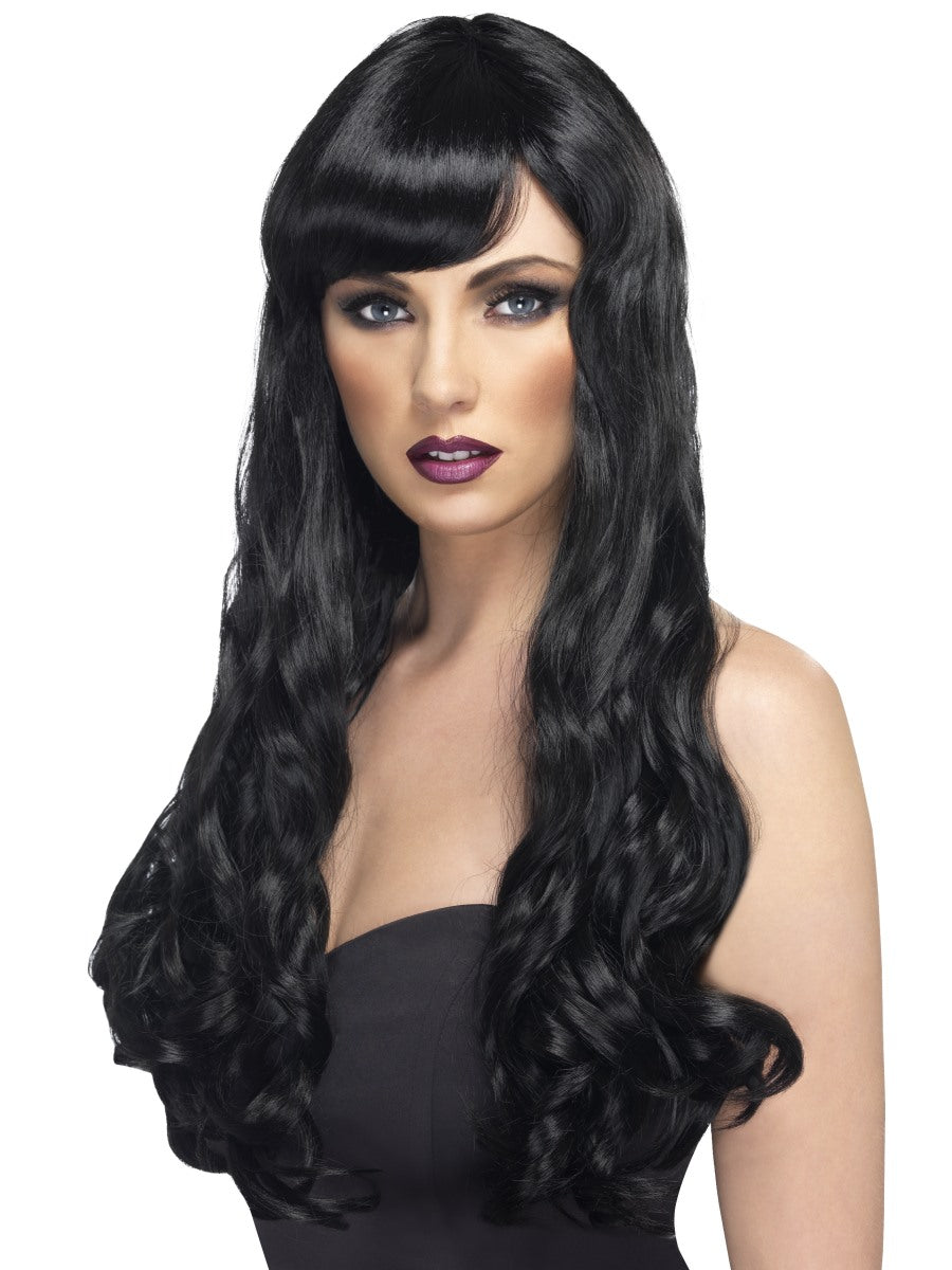 Long Black Curly Wig Ladies Desire Glamour Fancy Dress Accessory