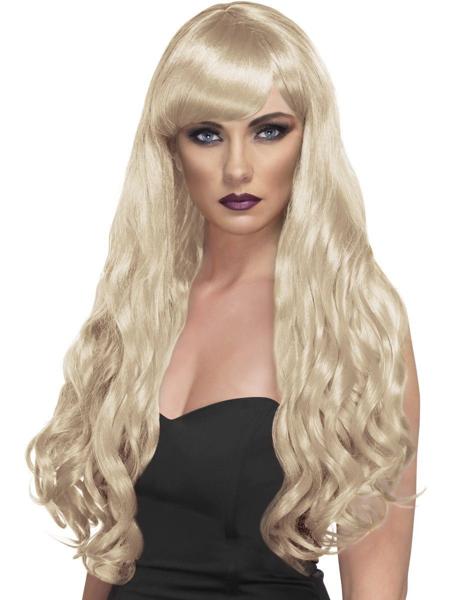 Blonde Desire Wig Long Curly w/ Fringe Adult Womens Fancy Dress Accessory